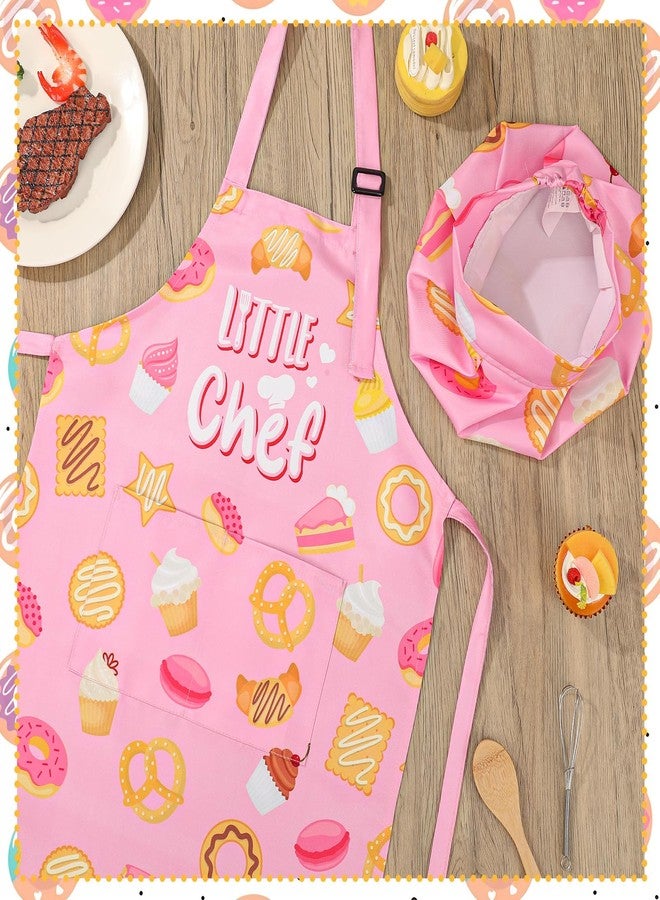 XLSXEXCL Kids Apron and Chef Hat Set, “Little Chef” Apron Adjustable Child Aprons Chef in Training Funny Aprons with 2 Pockets for Boys and Girls (Pink) - Image 5